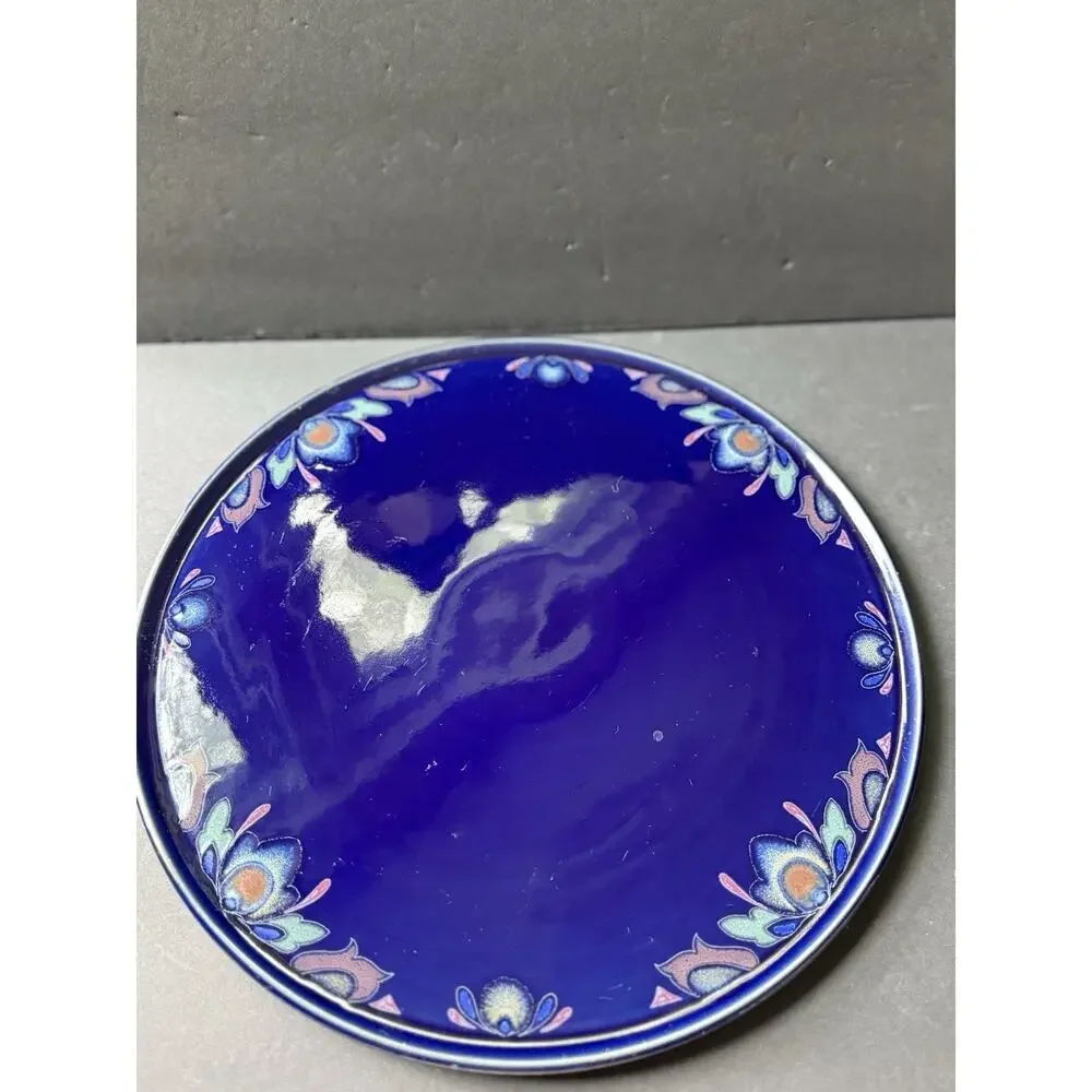Denby Langley Baroque Pottery Round Platter Cake Plate Blue Floral Cottagecore
